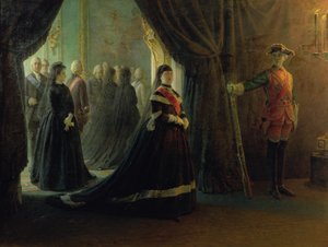 Catherine II (1729-96) ved kejserinde Elizabeths kiste (1709-61), 1874